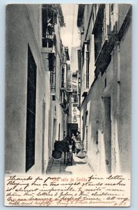 Spain Postcard A Street in Seville Buck Carrying Things 1906 Posted Antique