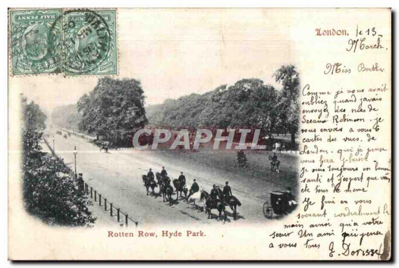 Old Postcard London Rotten Row Hyde Park Horse Horse