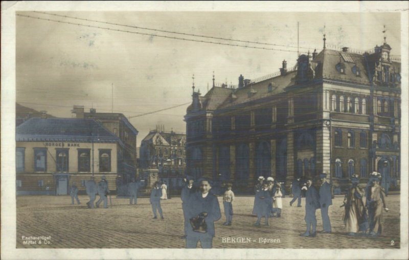 Bergen Norge Norway Street Scene Borsen c1910 Real Photo Postcard