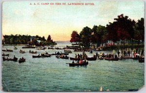 1910's A. A. C. Camp On The Saint Lawrence River Ontario Canada Posted Postcard