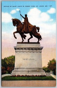 Vtg St Louis Missouri MO Statue of St Louis in Forest Park 1940s View Postcard