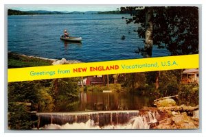 Vintage 1955 Postcard Greetings From New England Vacationland - Canoe Water Fall