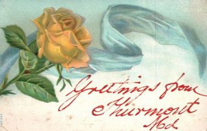 Vintage Postcard 1908 Greetings From Fairmont Maryland Large Print Rose Flower