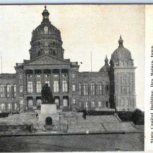 c1910 Des Moines, IA State Capitol Building Statue Litho Photo Postcard A82