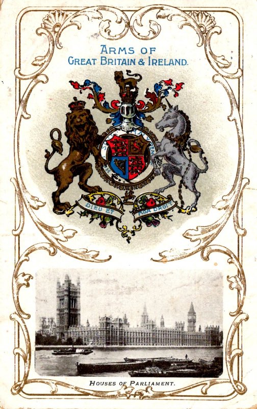 London, England - Arms of Great Britain & Ireland - Houses of Parliament - c1908