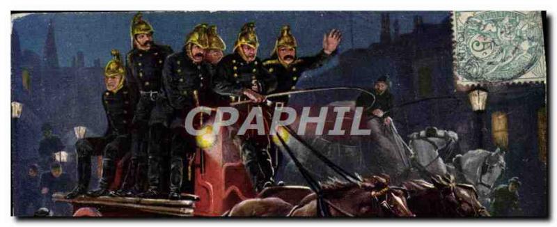 Old Postcard Fireman Firemen Fire Fire Horse