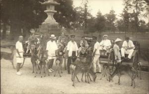 Nara Japan Men w/ Rickshas in Deer Park c1920s-30s Real Photo Postcard #2 dcn