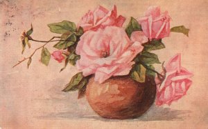 Vintage Postcard 1909 Greetings Good Wishes Pink Flower Special Day Celebration