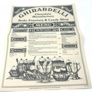 Ghirardelli Chocolate Manufactory Soda Fountain and Candy Shop menu San Francisc