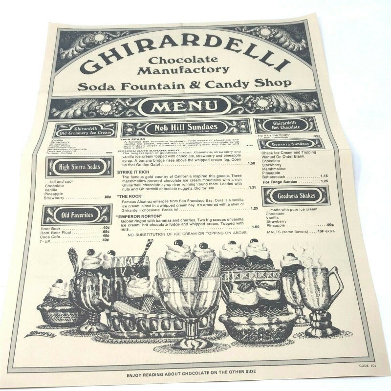 Ghirardelli Chocolate Manufactory Soda Fountain and Candy Shop menu San Francisc