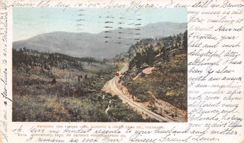 MANITOU & PIKES PEAK RAILWAY COLORADO CROSSING THE TIMBER LINE UDB POSTCARD 1905