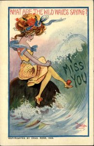Dwig Beautiful Woman What Are the Wild Waves Saying? I Miss You Ser 22 c1910 PC
