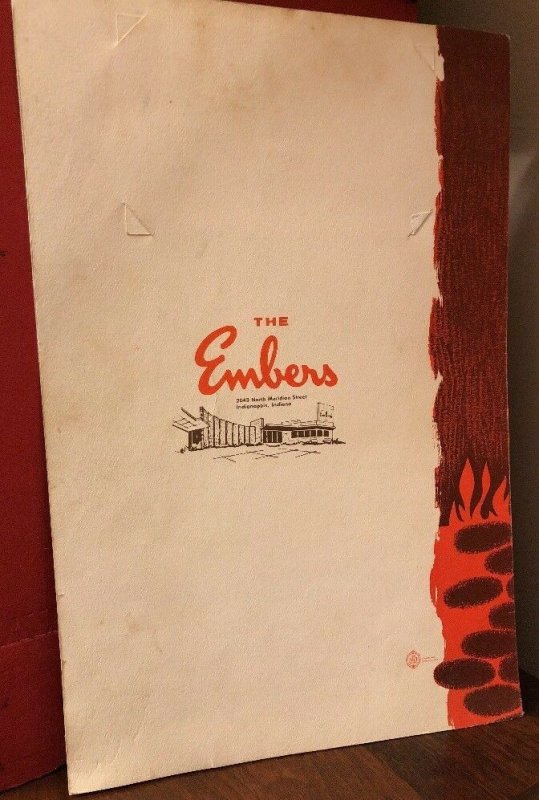 Vintage 60s THE EMBERS Restaurant Menu Indianapolis IN Indiana N. Meridian St