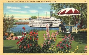 Vintage Postcard A Restful Spot On The Banks Of The River Sacramento California