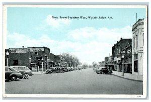 c1920's Main Street Parked Classic Cars Stores Walnut Ridge Arkansas AR Postcard