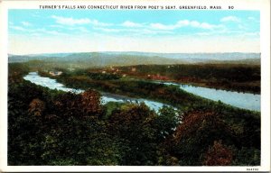 Vtg Greenfield Massachusetts MA Turners Falls & Connecticut River 1930s Postcard