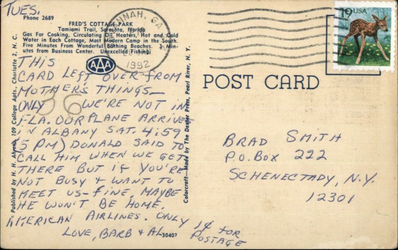 Sarasota FL Fred's Cottage Park Linen Multi View Postcard