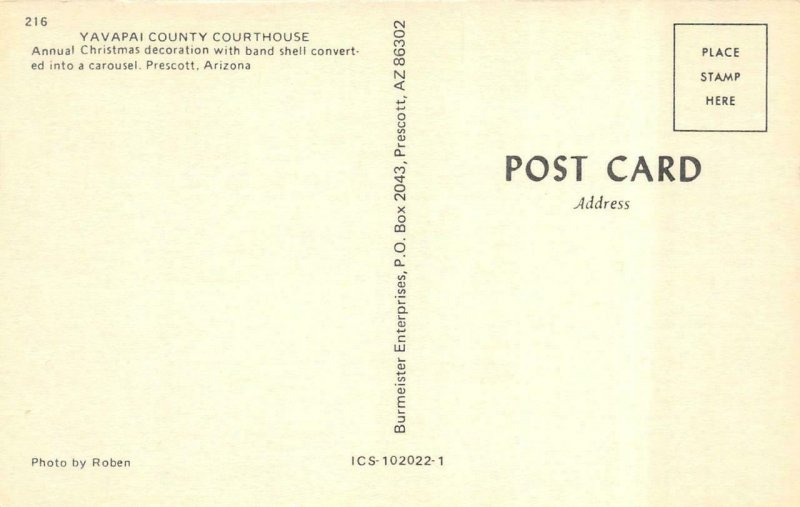 PRESCOTT, AZ Arizona  YAVAPAI COUNTY COURT HOUSE & Christmas Carousel  Postcard