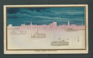 1910 Post Card Detroit MI Harbor Scene W/Buildings & W/Gold Frame Embossed----