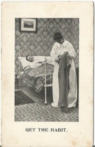 Woman Picking Through Husband's Pants Pockets While He Sleeps Get The Habit