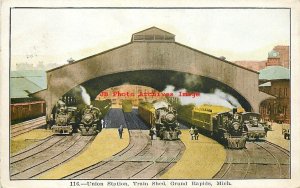 MI, Grand Rapids, Michigan, Union Station, Train Shed, Trains, 1908 PM, No 116