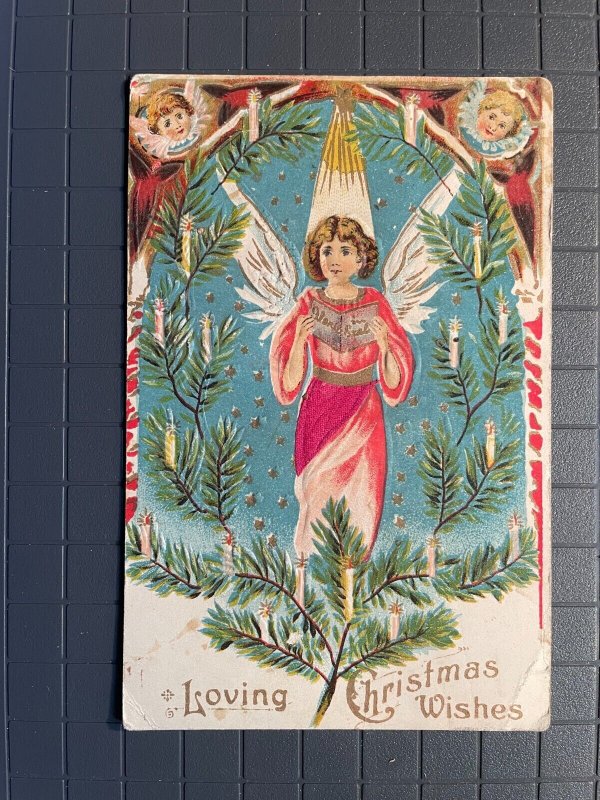 Vintage Victorian Postcard Loving Christmas Wishes - Red Angel