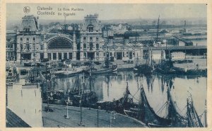 Navigation & sailing related vintage postcard Ostende sea station harbour