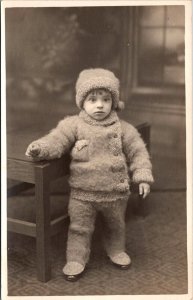 RPPC Big Eyes Toddler in Fuzzy Snowsuit Vintage Postcard U75