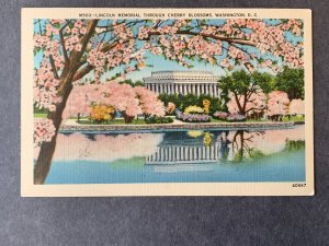 Lincoln Memorial Through CherryBlossoms Washington DC Linen Postcard H2197083319