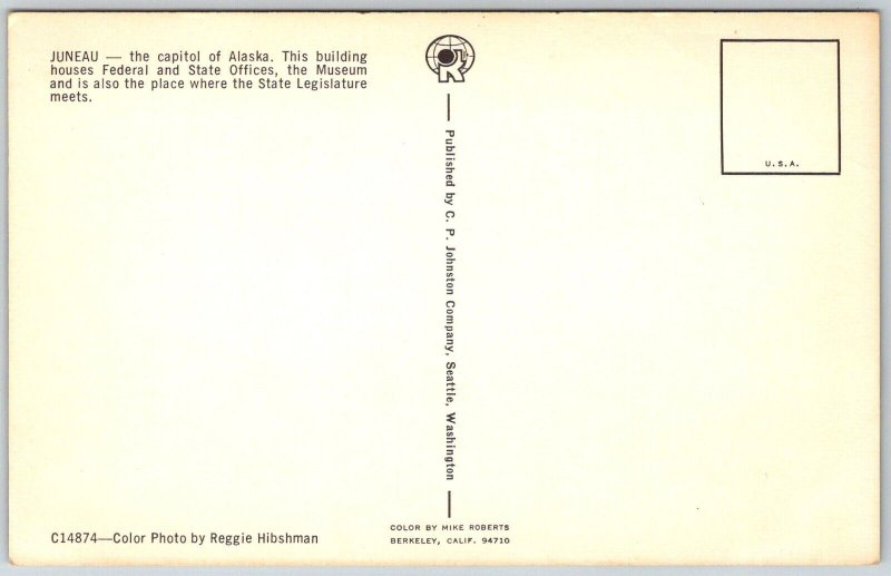 Juneau Alaska 1960s Postcard Capitol Building