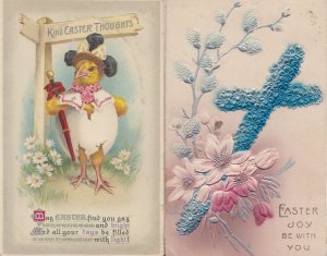 Easter Blue Crucifix Kind Thoughts WW1 Signpost Fat Bird Old Postcard