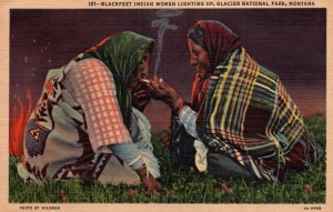 Blackfeet Indian Women Lighting Up,Glacier National Park,MT