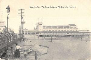 Atlantic City New Jersey beach scene sand artist and audience antique pc Y14191