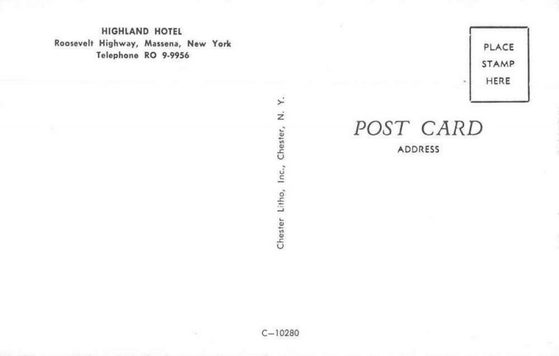 Massena New York Highland Hotel Vintage Postcard JI657971