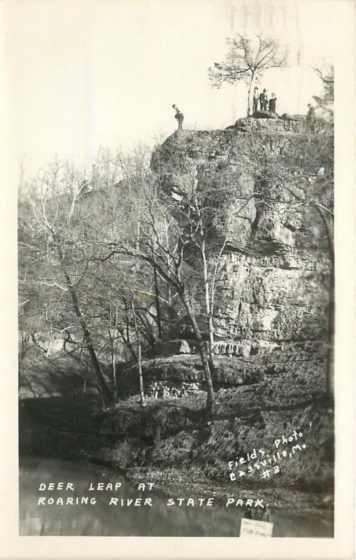 Cassville Missouri~Folks on Top~Deer Leap at Roaring River State Park~1952 RPPC