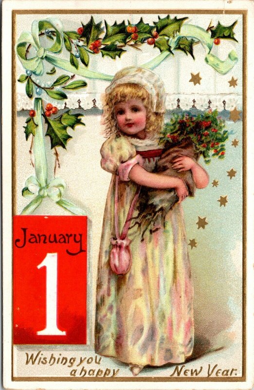 Wishing You A Happy New Year - TUCK - Child Flowers - Vintage - POSTCARD PC 