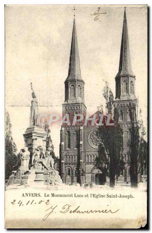 Old Postcard Antwerp Loos Monument and L & # 39Eglise Saint Joseph