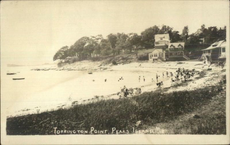 Peaks Island ME Torrington Point Beach c1920s-30s Real Photo Postcard