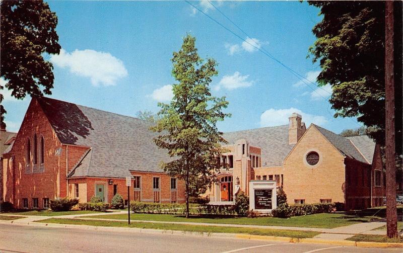 Greenville Michigan~First Methodist Church~Sign in Yard~1959 Postcard