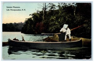 1912 Summer Pleasures Couple Canoe Lake Winnepesaukee New Hampshire NH Postcard