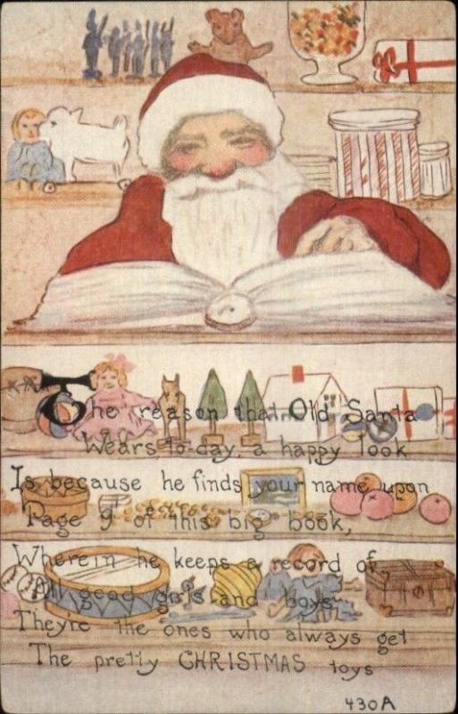 Christmas Santa Claus Going Through Book of Names 430A Postcard