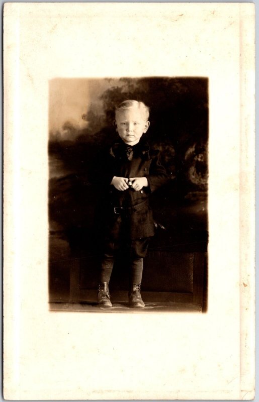 Little Boy Black & White Toddler Child Photograph Picture RPPC Postcard