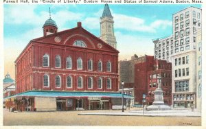 Vintage Postcard 1920's Custom House and Statue of Samuel Adams Boston Mass. MA