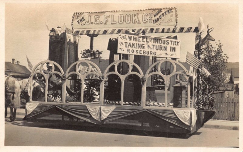 RPPC J.G. Flook Co Wheel of Industry Horse Pulled Parade Float Roseburg~110654 