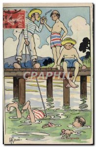 Old Postcard Gervese Illustrator Our Sailors Swimming