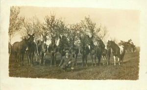 C-1910 Rural life man 10 horses RPPC Photo Postcard 3645