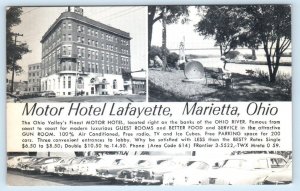 MARIETTA, Ohio OH ~ Roadside MOTOR HOTEL LAFAYETTE 1950s Cars Postcard