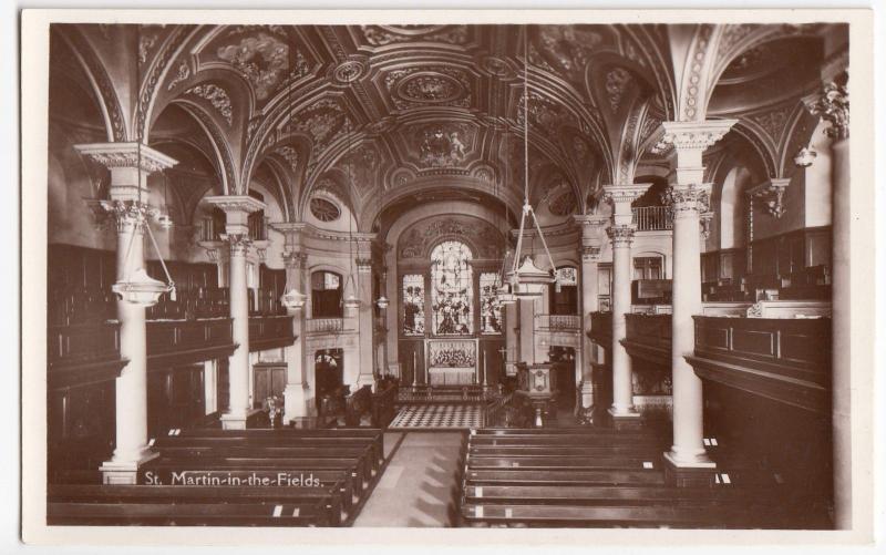 London; St Martin In The Fields Church Interior RP PPC Unposted, c 1930's