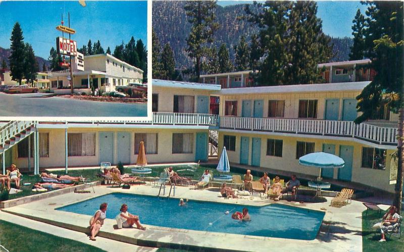 STATELINE CALIFORNIA TAHOE PONDEROSA MOTEL SOUTH SHORE MULTI IMAG POSTCARD 1960s