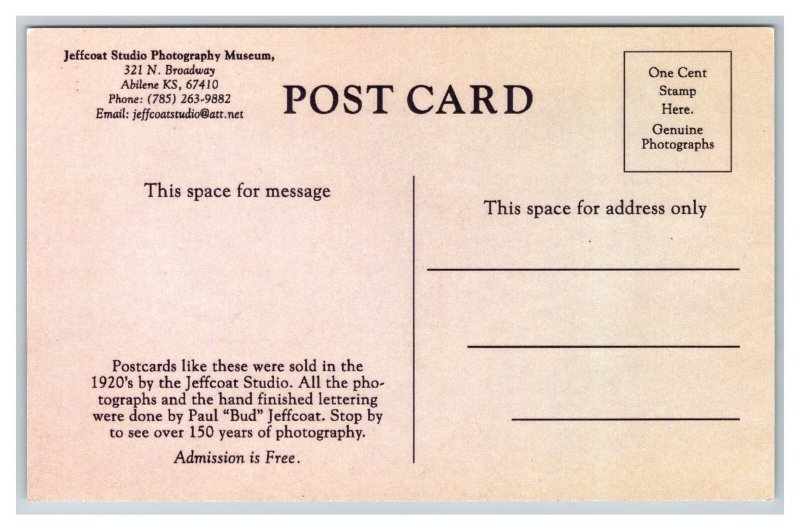 Abilene Kansas High School Postcard Jeffcoat Studio Photography Museum